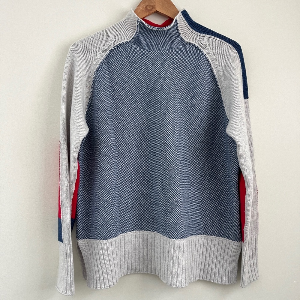 Zaket & Plover Merino Wool Red, Gray, Blue Colorblock Funnel Sweater | Small